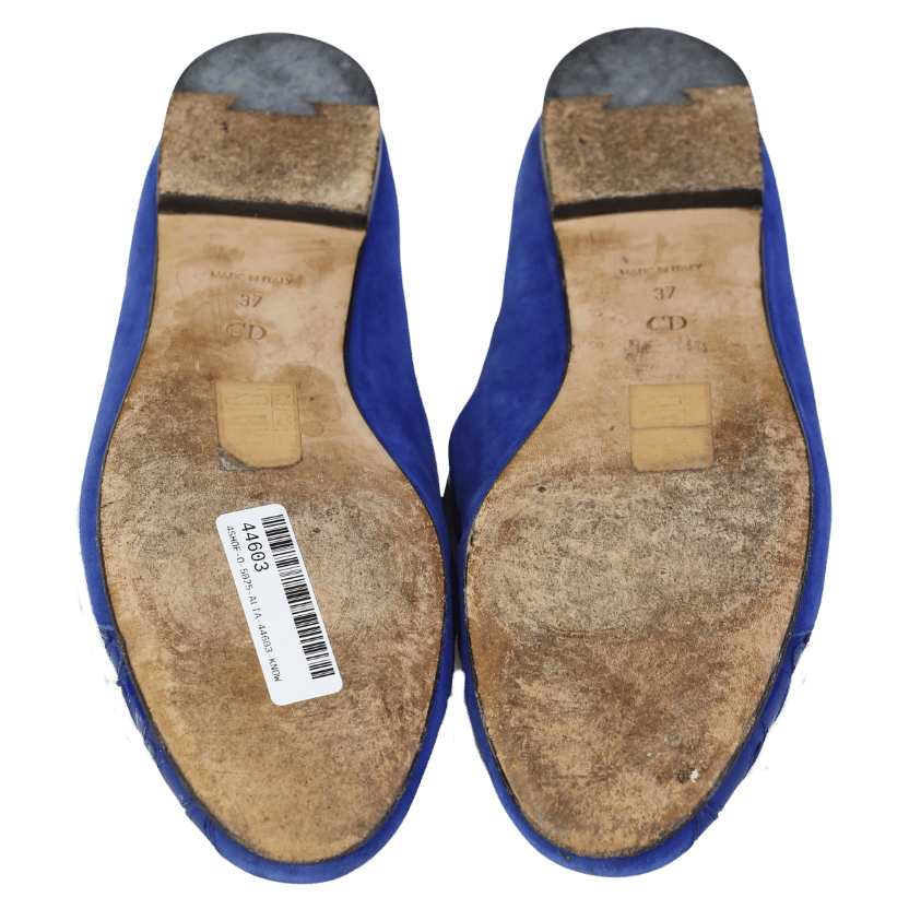 Christian Dior Blue Patent Leather And Suede Rose Flats UK 4 EU 37 👠