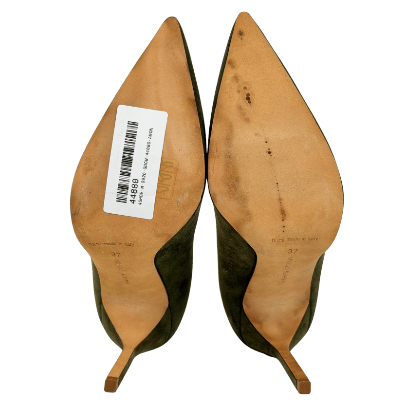 MANOLO BLAHNIK Olive Green Suede Classic Pointed Toe Heels UK 4 EU 37 👠