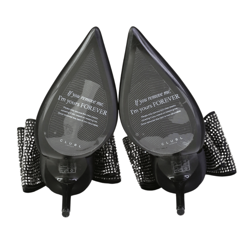 Club L Black Flashing Lights Satin Pointed Court Heels With Diamante Bows UK 4 EU 37 👠