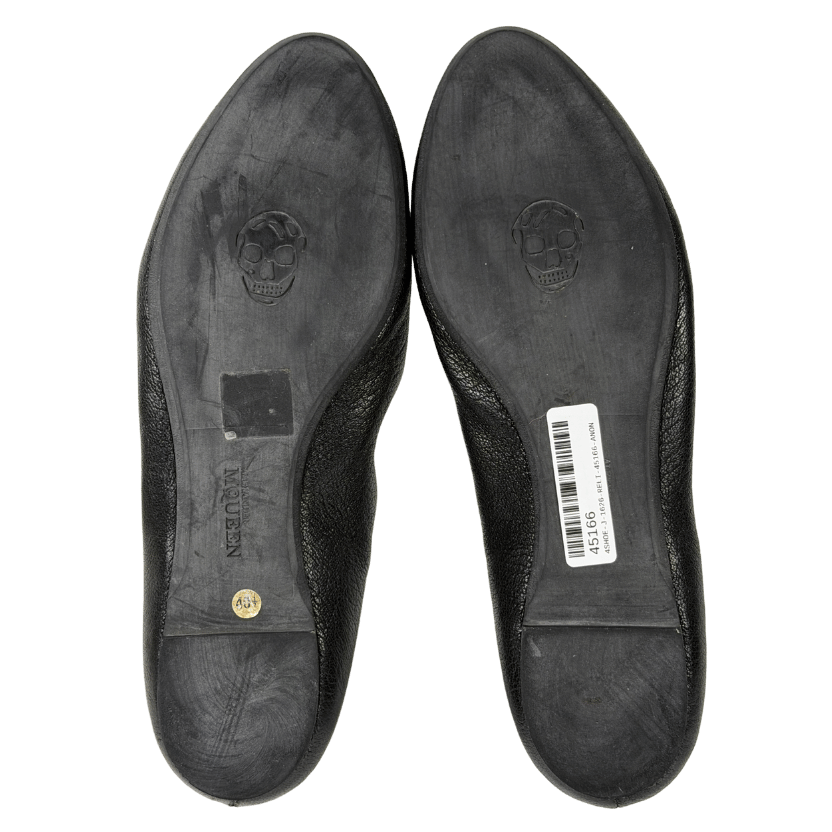 ALEXANDER MCQUEEN Black Leather / Gold  Skull City Ballet Flats UK 7.5 EU 40.5 👠