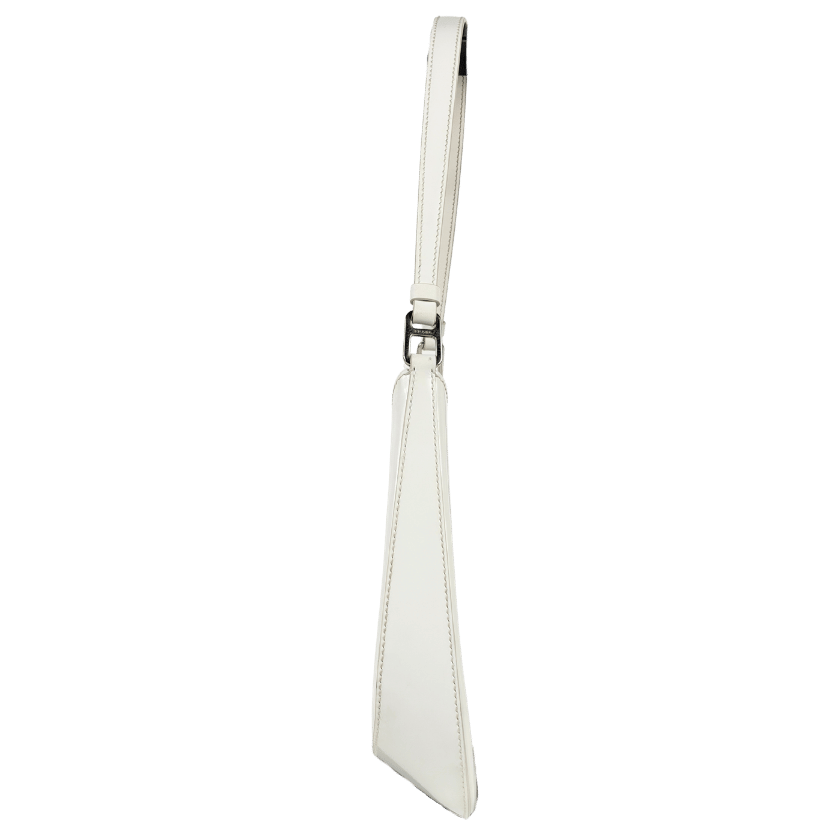 PRADA White Cleo Triangle Logo Small Leather Shoulder Bag