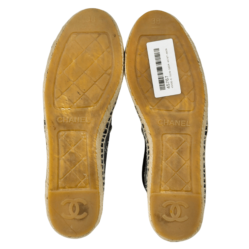 CHANEL Black Coco Mark Mesh All Over CC Logo Espadrilles UK 5 EU 38