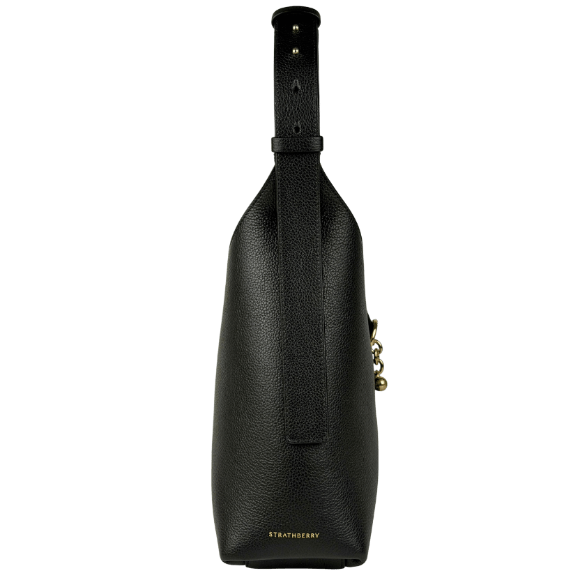 STRATHBERRY Black 100% Calf Grained Leather Kite Hobo Bag With Gold Hardware