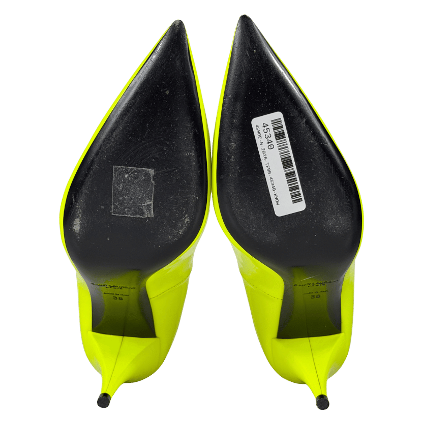 SAINT LAURENT Kiki Décolleté 85mm Heels In Yellow Fluo Patent Leather UK 5 EU 38
