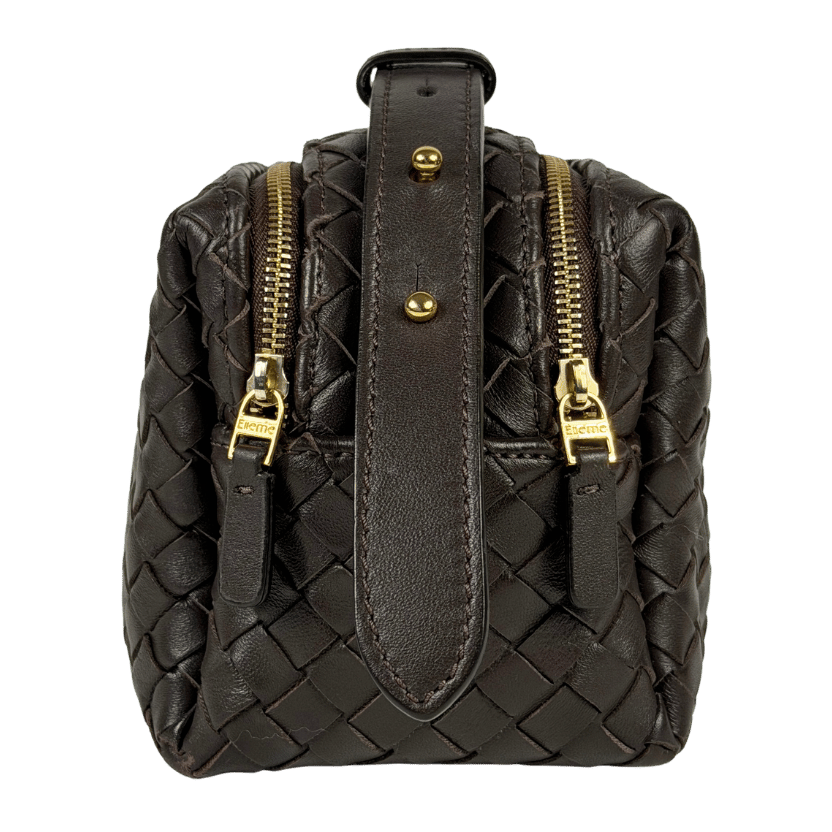 ELLEME PARIS Trouse Dark Brown Woven 100% Lambskin Leather Trousse Handbag