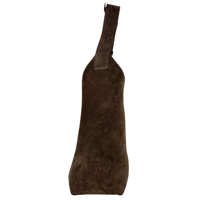 STRATHBERRY Chocolate Brown Suede Kit Tote Bag With Gold Hardware