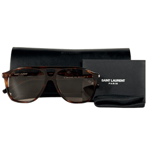SAINT LAURENT Brown Dune Aviator Glasses In Case One Size