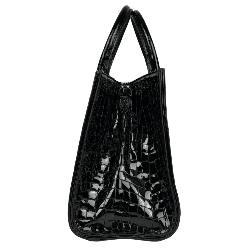 Russell & Bromley Black Patent Croc Leather Tote Bag With Inner Pouch & Crossbody Strap One