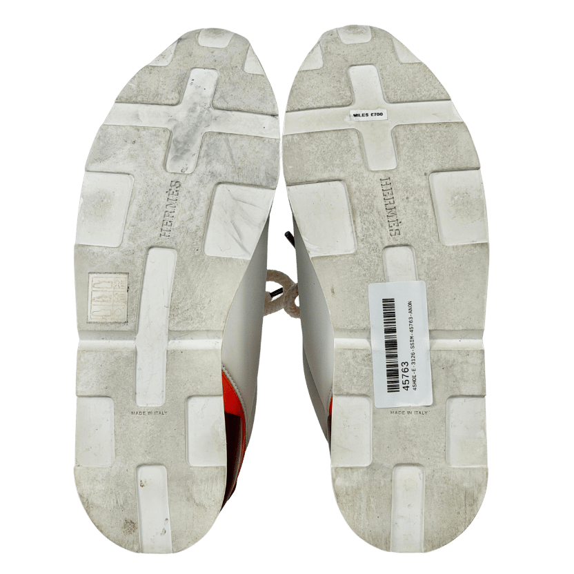 HERMES Miles White / Orange Leather And Neoprene Low Top Sneakers UK 5.5 EU 38.5
