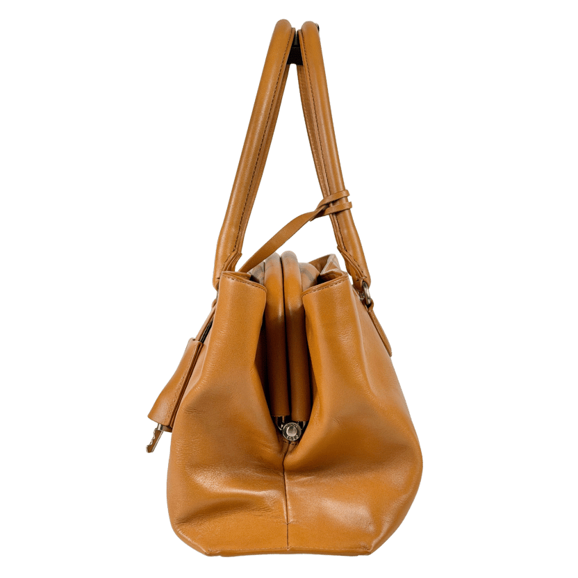 OSOI Tan Brown Leather Boat Wide Shoulder Bag