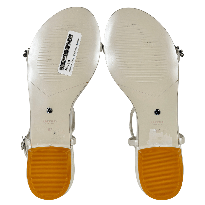 DUNE White Leather Embellished T-bar Sandals UK 4 EU 37 👠
