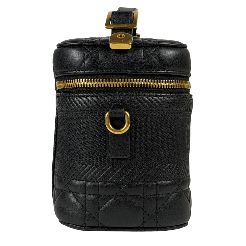 DIOR Black Small Lambskin Cannage Diortravel Vanity Case Satchel