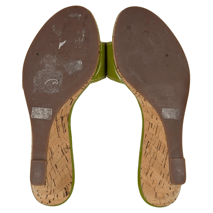 Ann Taylor Green Patent Buckle Detail Mule Sandals Us6m UK 4 EU 37