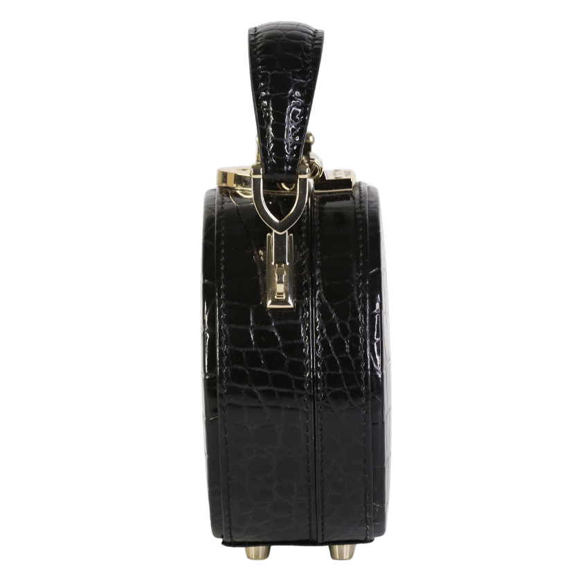 Aspinal Of London Black Hat Box Micro Crocodile-embossed Patent Leather Clutch Bag