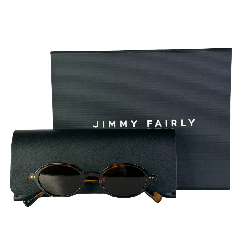 JIMMY FAIRLY The Elvie Medium Women's Sunglasses In Dark Tortoise In Case And Box