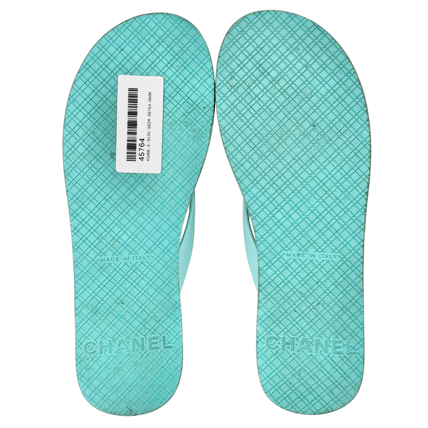 CHANEL Aqua Blue Camelia CC Flip Flops UK 6 EU 39