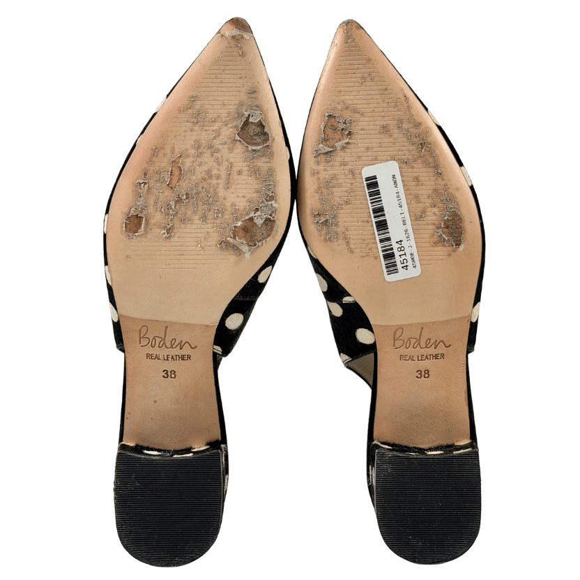 BODEN Black / White Polka Dot Ponyskin Sling Back Heels UK 5 EU 38 👠