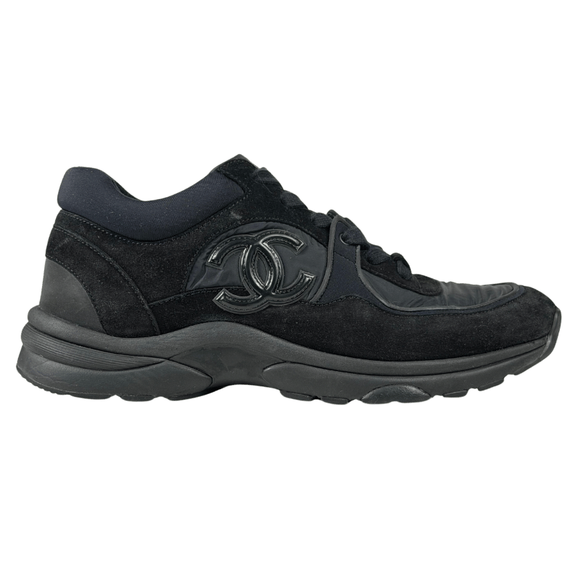 CHANEL Black Suede And Nylon CC Logo Low Top Trainers UK 5 EU 38 👠