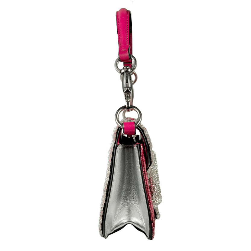 VALENTINO GARAVANI Pink Loco Crystal And Beaded Leather Shoulder Bag