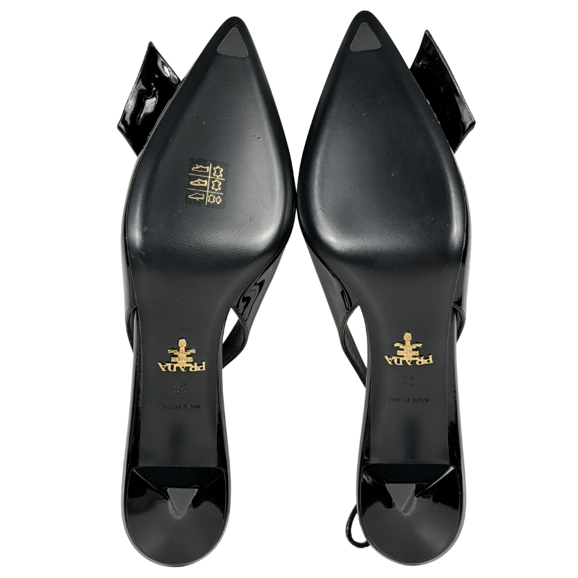 PRADA Black Crystal-embellished Patent Leather Slingback Court Shoes UK 6 EU 39 👠