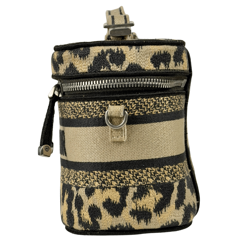 DIOR Beige Mizza Embroidered Canvas Travel Vanity Bag In Leopard Print