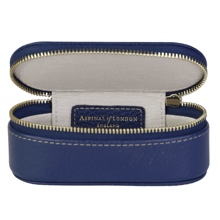 Aspinal Of London Blue Pebbled Leather Small Travel Jewellery Case