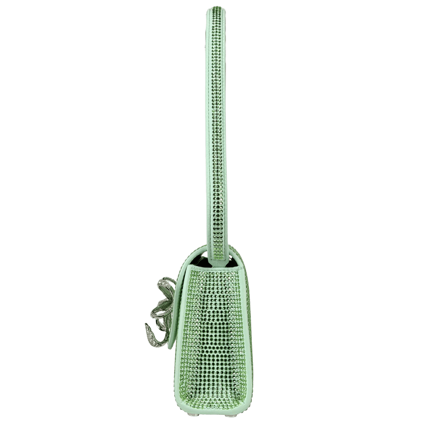SELF PORTRAIT Mint Green The Bow Crystal-embellished Faux-leather Shoulder Bag
