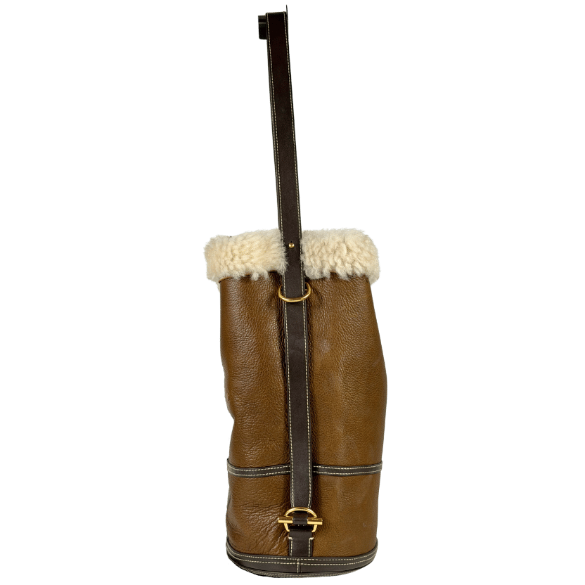 POLO RALPH LAUREN Brown Tumbled Leather Medium Shearling Bucket Bag