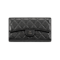 CHANEL Classic Long Flap Wallet in Black Caviar Leather with Silver Hardware