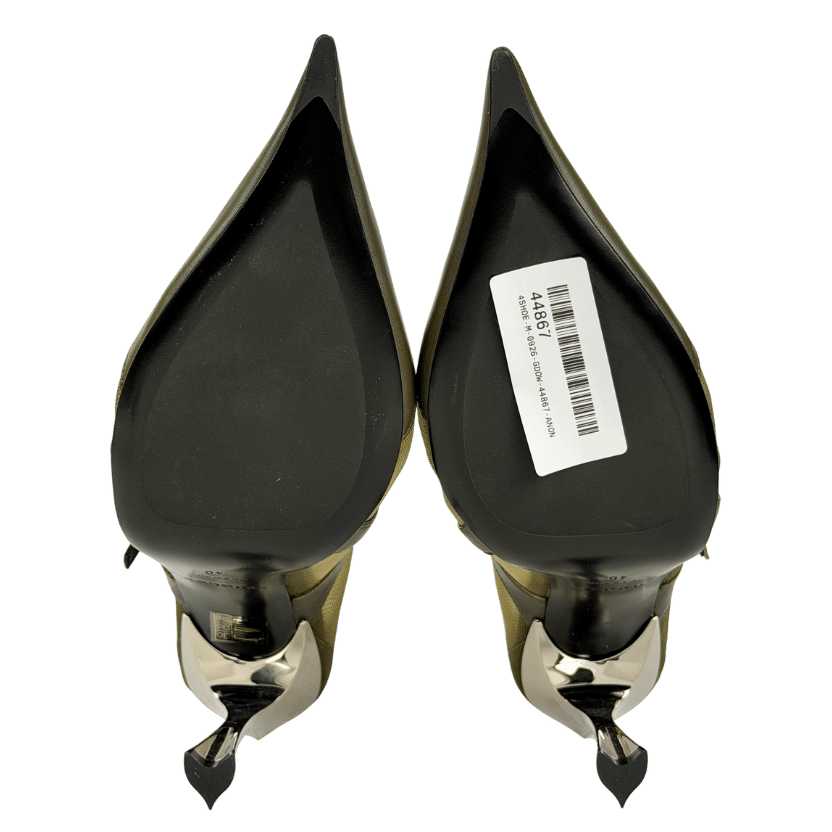 Mugler Green Leather And Mesh Mary Jane Sculptural Heel Shoes UK 7 EU 40 👠