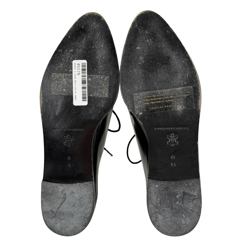 LOEFFLER RANDALL Black Smooth Leather Shearling Trim Lace Up Shoes Us8 UK 5.5 EU 38.5 👠