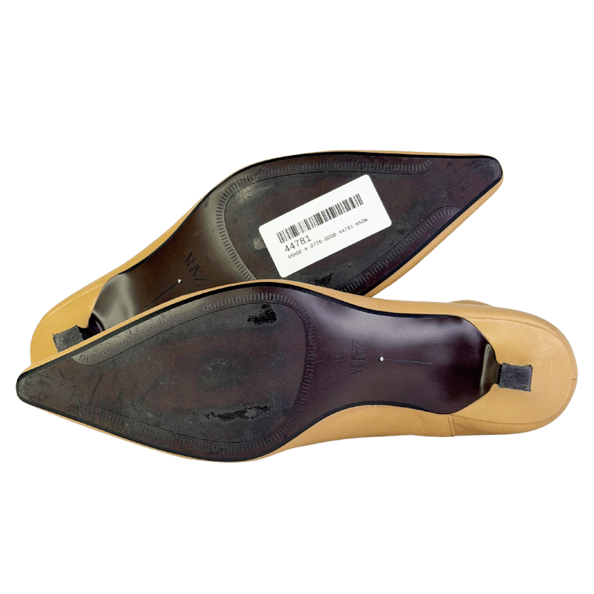 ZARA Beige Leather Heeled Ankle Boots UK 6 EU 39 👠