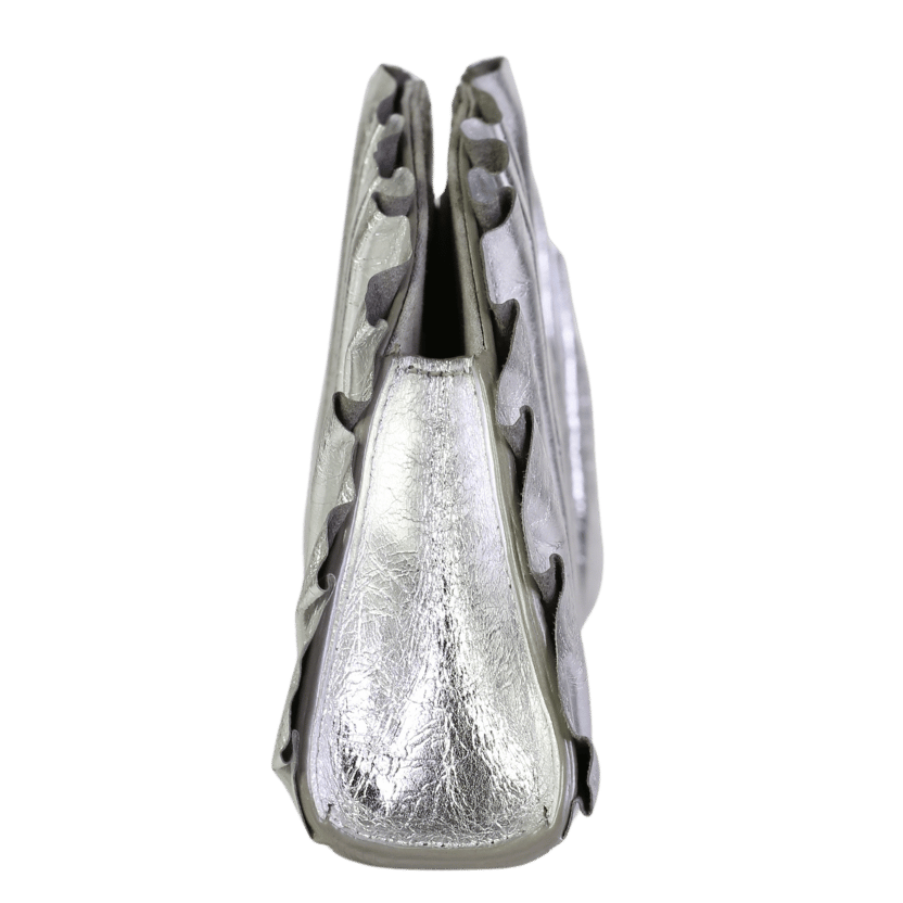 Cult Gaia Metallic Nala Pleated Metallic- Silver Eather Clutch Bag
