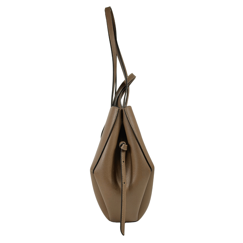 POLENE Taupe Beige Italian Calf Leather Cyme Mini Edition Textured Handbag