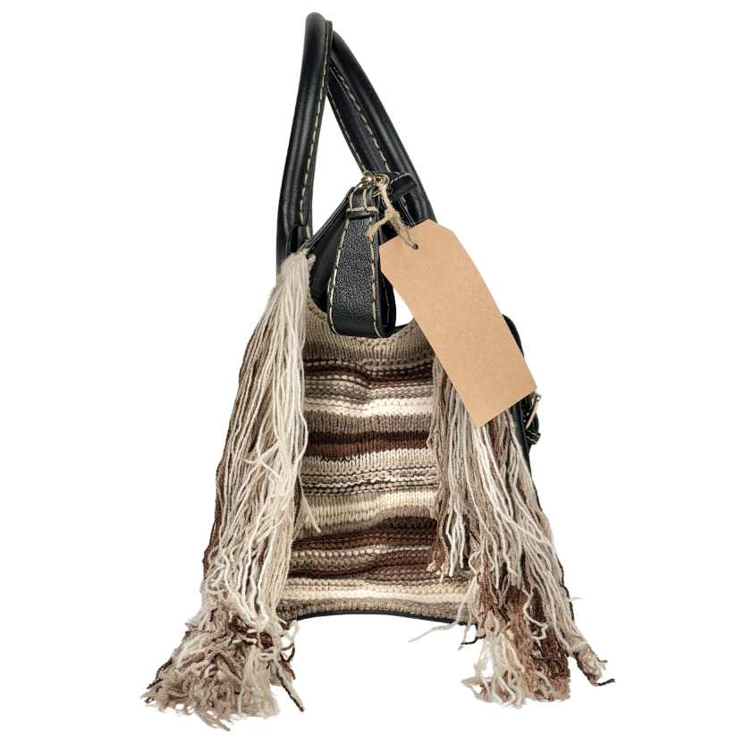 CHLOE Brown Edith Large Fringe-trimmed Striped Cashmere And Leather Tote Bag