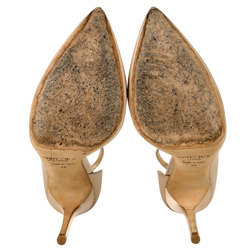 JIMMY CHOO Lucy 100 Pointy Toe D'orsay Pumps In Nude Satin UK 5 EU 38 👠