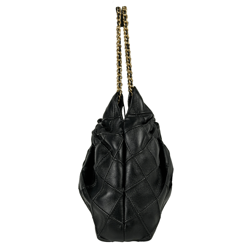 TORY BURCH Black Leather Mini Fleming Soft Hobo Bag with Hanging Logo Charm