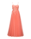 STACEES Orange Peach Tulle Flower Embellished Maxi Gown UK 12