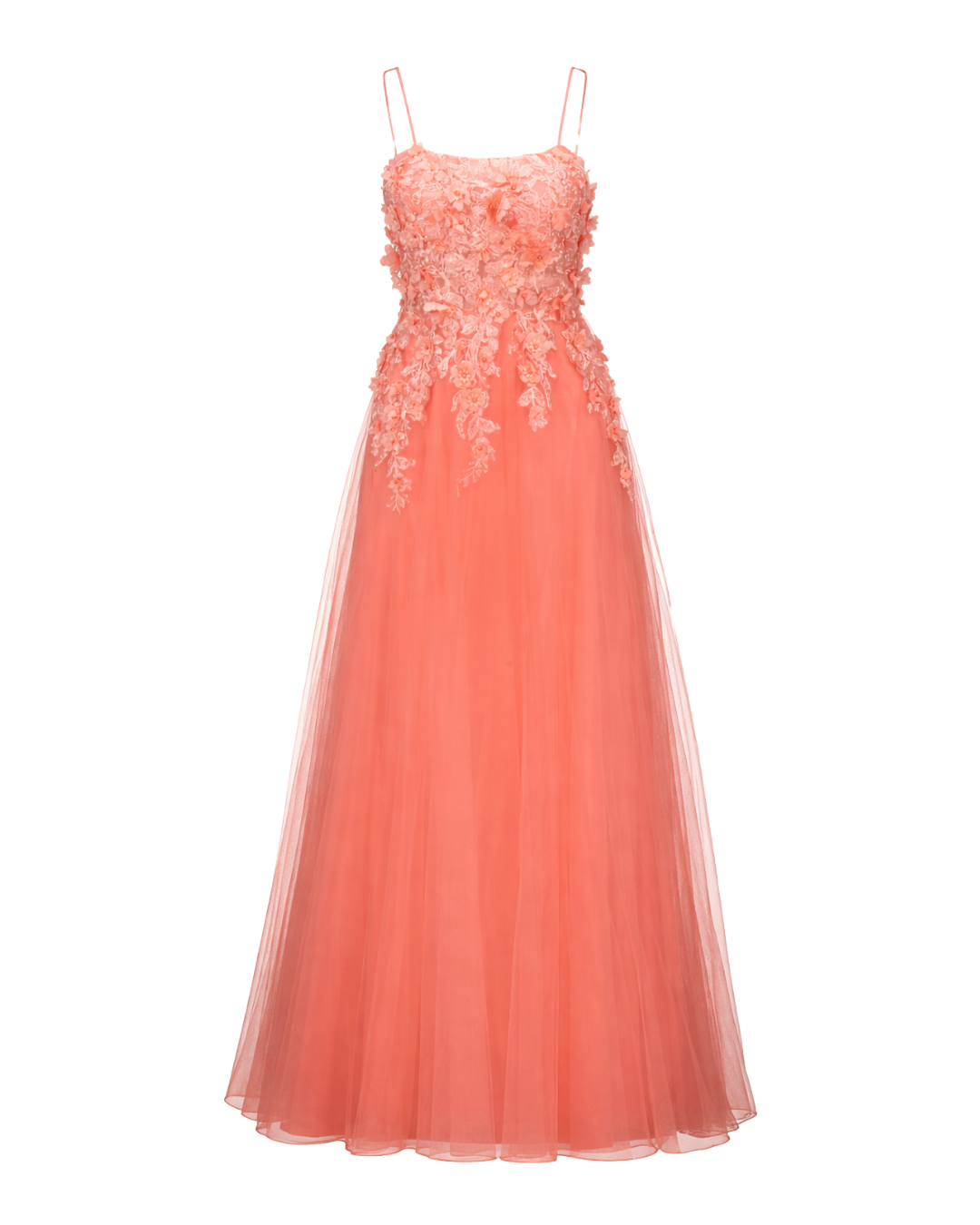 STACEES Orange Peach Tulle Flower Embellished Maxi Gown UK 12