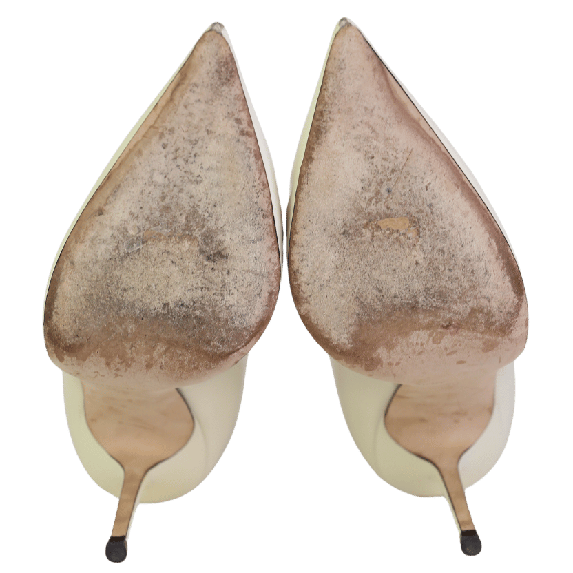 JIMMY CHOO Ivory Cream Love Patent Leather Heels With Silver Logo UK 7 EU 40 👠
