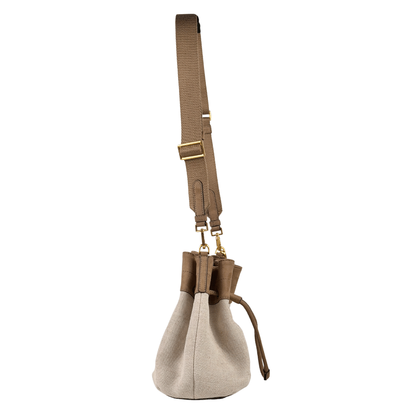 Donna Karan Beige Weekend Canvas Bucket Bag