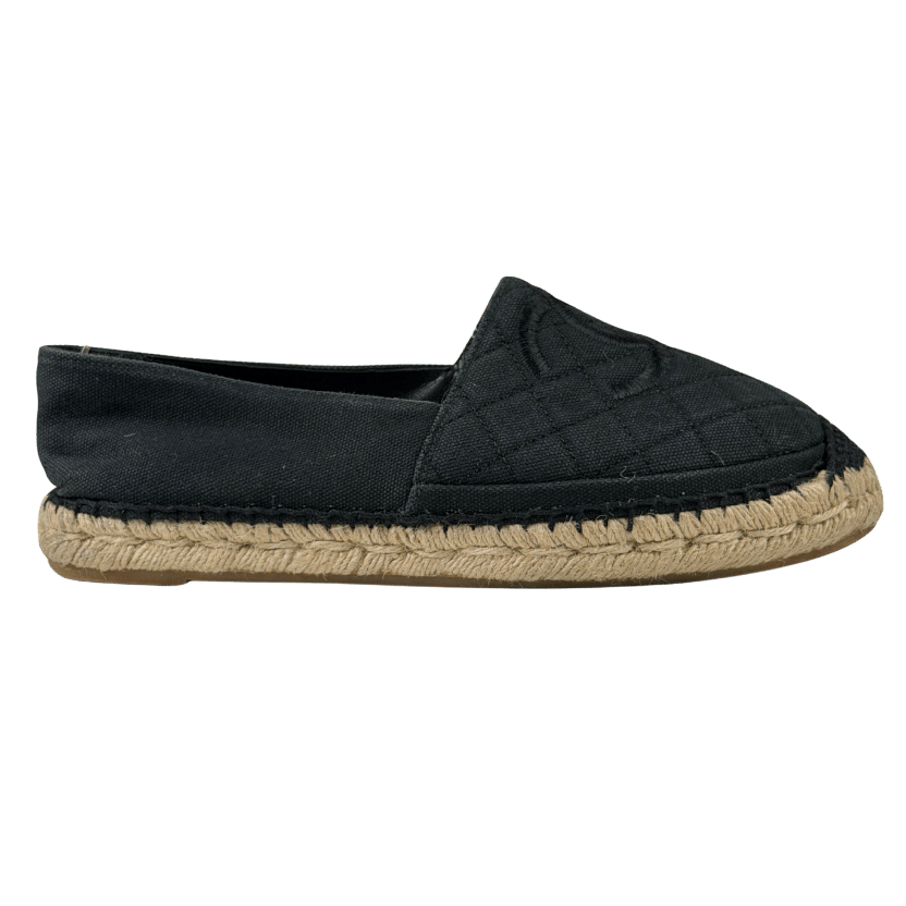 CHANEL Black Canvas Espadrilles With Cc Logo UK 5 EU 38