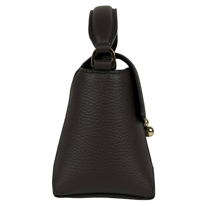 STRATHBERRY Espresso Brown Mosaic Nano Grained Leather Top Handle Bag With Shoulder Strap