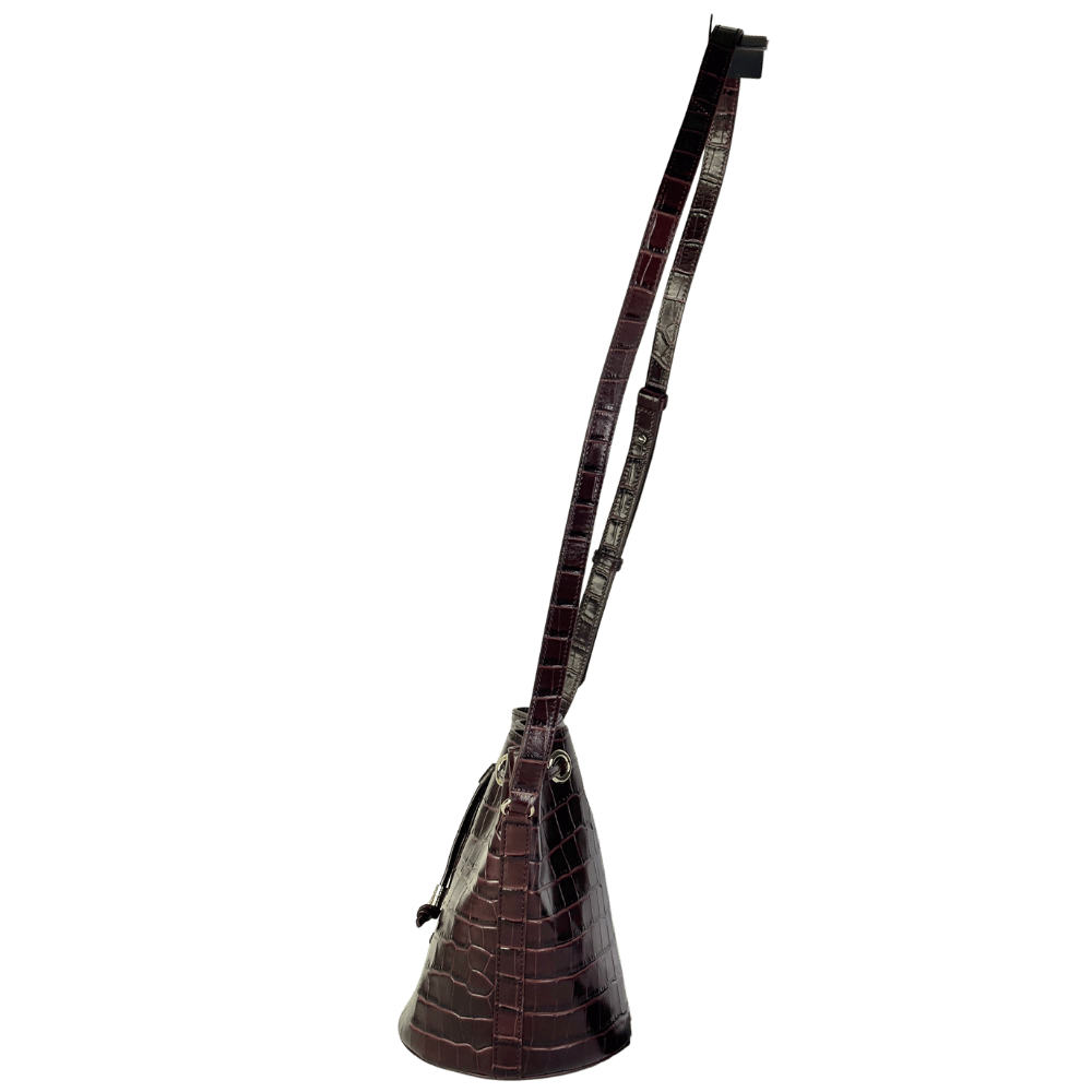 TALBOTS Brown Croc Embossed Leather Bucket Bag One Size