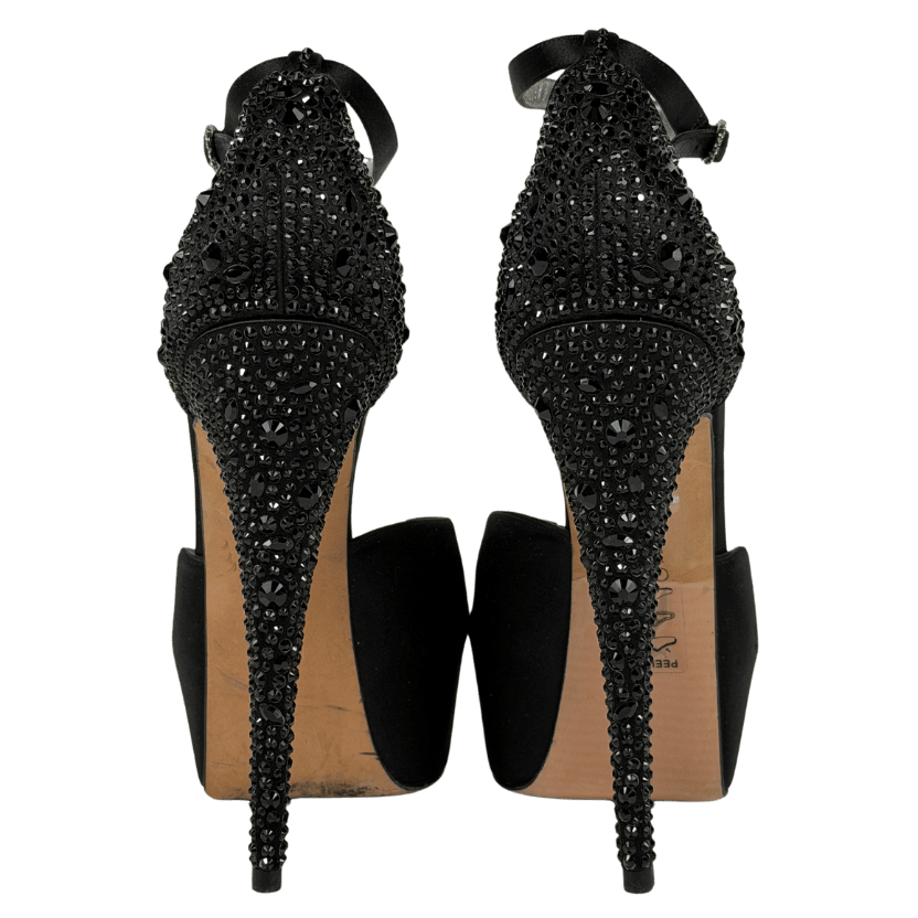 GINA Black Rhinestone-embellished Peep-toe Pumps UK 7 EU 40 👠