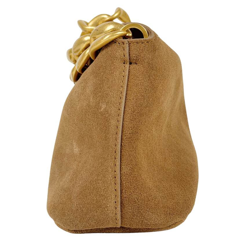 REISS Tan Brown Peony Suede Chain Grab Bag e