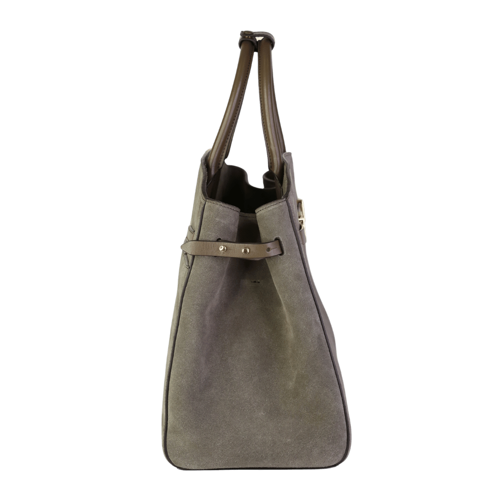 Demellier London Deep Olive Suede & Smooth Leather Hudson Bag With Shoulder Strap