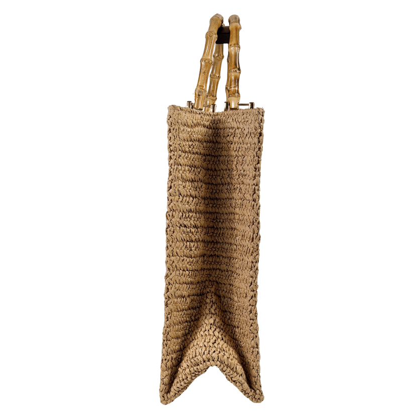 LILY & BEAN Beige Raffia Tote Beach Bag "VACAY" With Bamboo Handles
