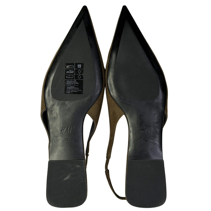 H&M Brown Pointed Toe Suede Sling-back Flats UK 5 EU 38 👠