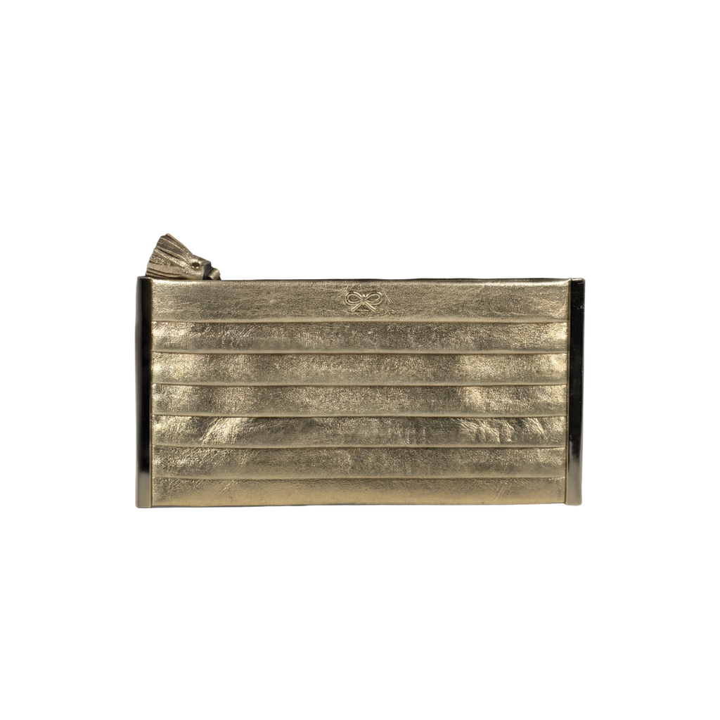 ANYA HINDMARCH Metallic Gold Pleated Clutch Bag